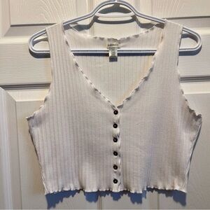 Y2K Bozzolo Crop Top Ribbed Tank White Large Women Sleeveless summer camisole